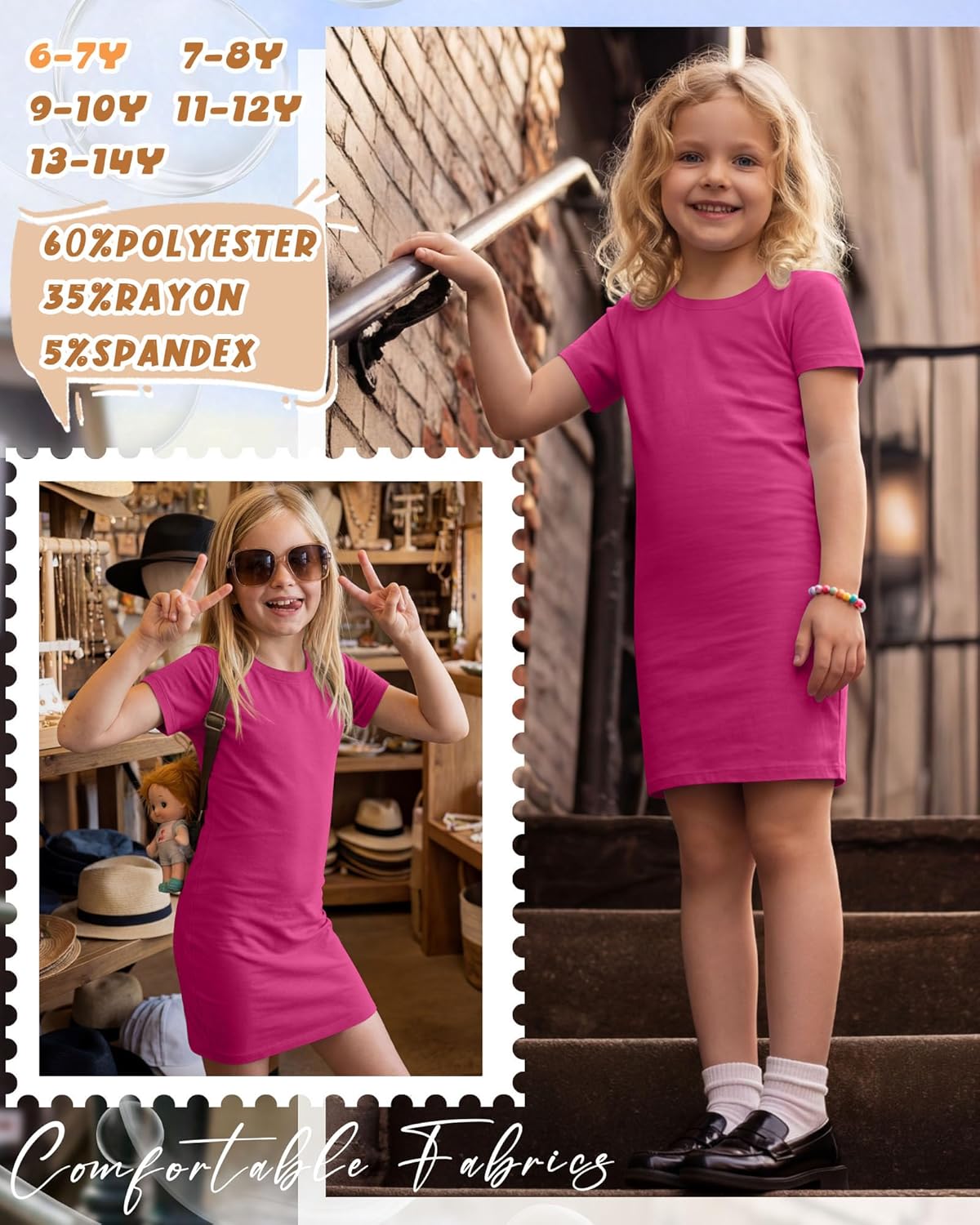 Girls' Short Sleeve Bodycon Dress Crew Neck Fitted T-Shirt Mini Pencil Casual Comfy Summer Dresses Teen 6-14 Years - Image 4
