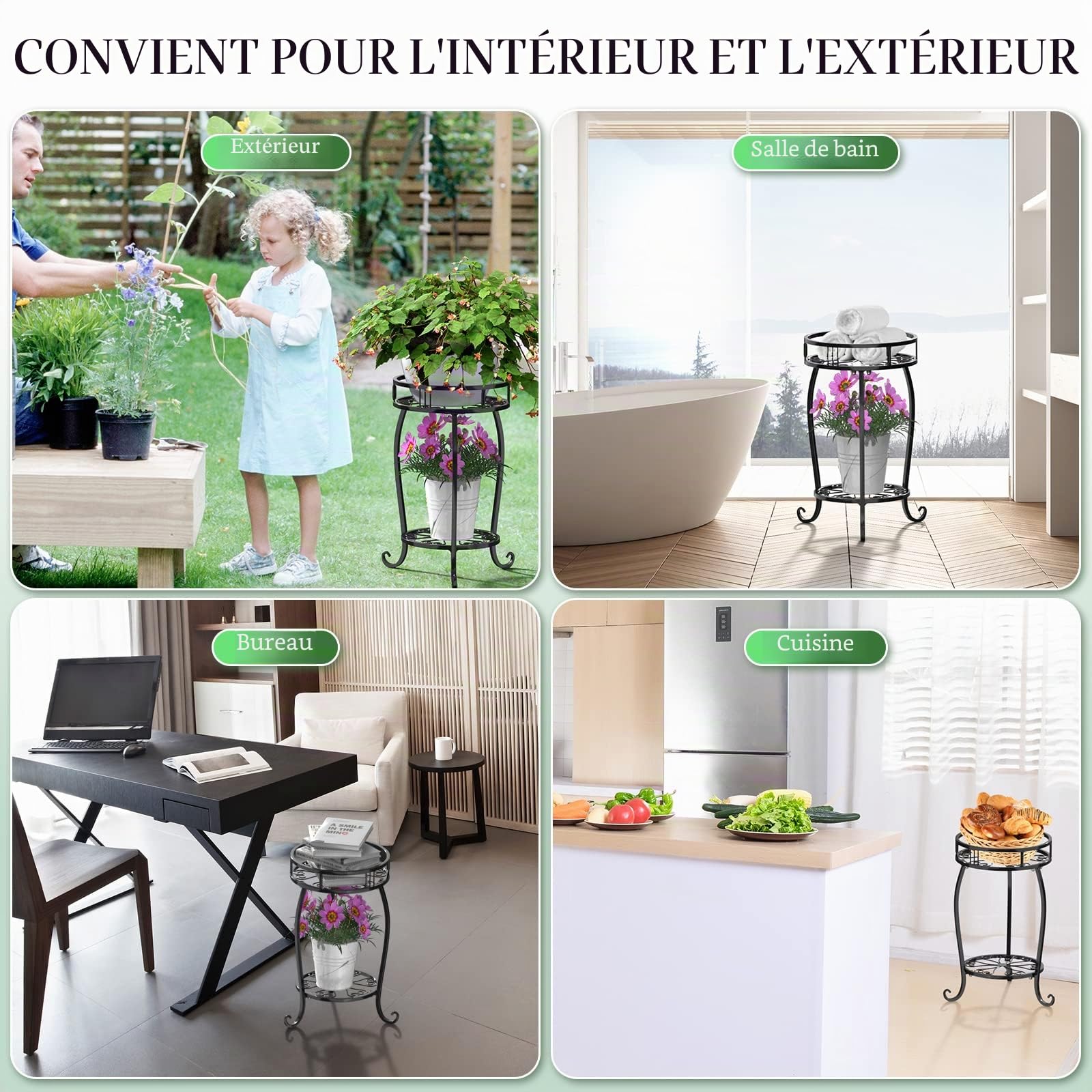 STLOVe® Supports de pots de fleurs, 2 Pack Support à Plantes en Métal, 2 Niveaux Présentoir de Pot Moderne, Étagères à Fleurs Jardinière, Plant Tabouret de Fleur, Intérieur Extérieur Jardin