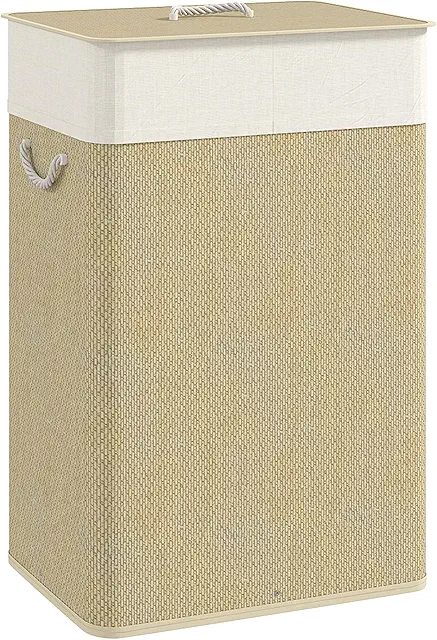 Cesto de Ropa Sucía de Bambú 72L con Bolsa Extraíble - Espacioso y Práctico para Casa