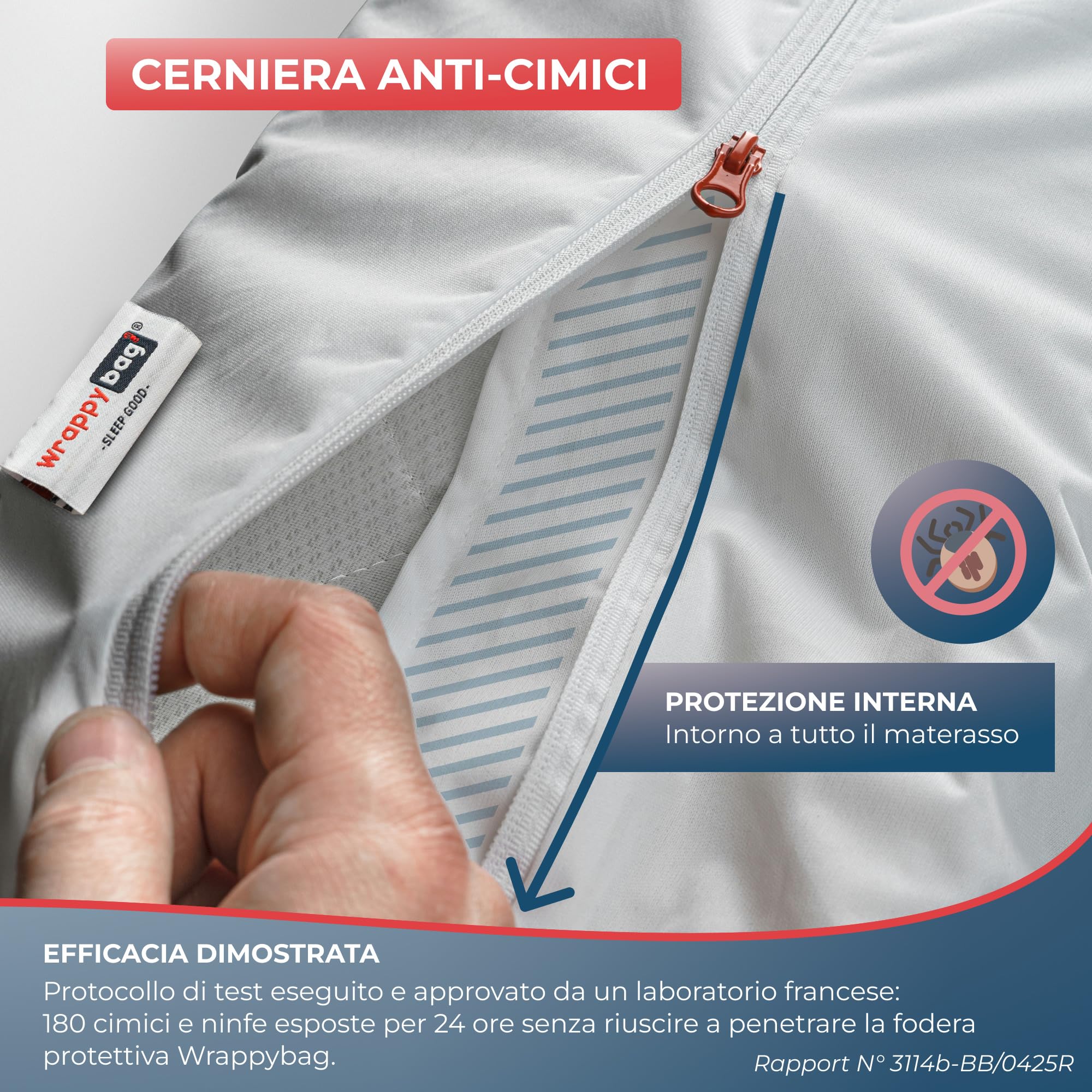 Wrappybag Coprimaterasso Antiacaro Impermeabile - Fodera Integrale Anti-Cimici & Anti-Acaro - Proteggi Materasso Impermeabile senza Trattamenti Chimici - Matrimoniale 150 x 200 cm