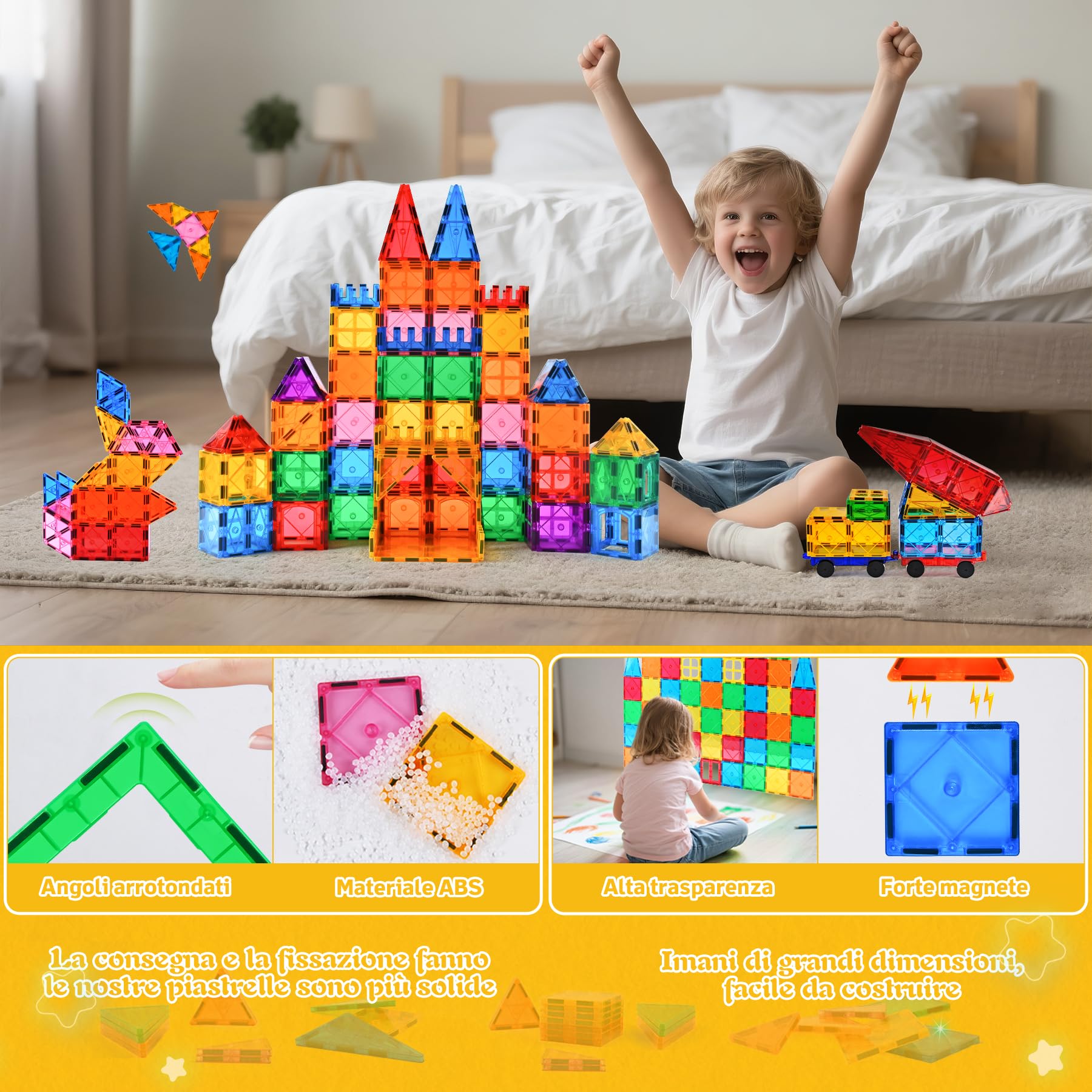 NAETANY Blocchi Magnetici per Bambini, 100 pezzi Giocattoli Magneti per Bambini Divertente e Creativo Blocchi Magnetici Giocattoli Montessori per Ragazzi di 3 4 5 6 7 8 Anni Regali di Compleanno