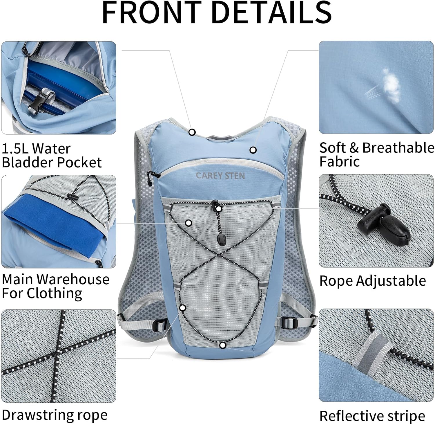 Hydration Running Backpack with 1.5L Water Bladder, Slim Body-Hugging Fit, Lightweight Polyester Sports Hydration Pack for Men Women Running Hiking Cycling