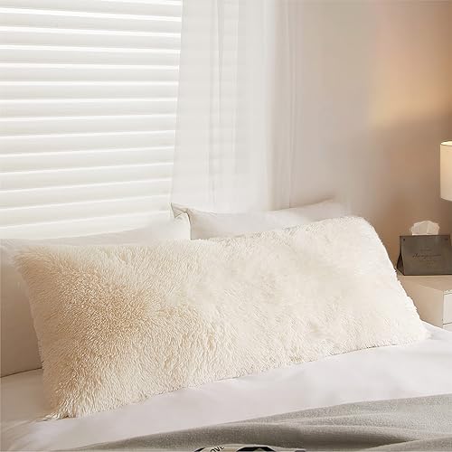Urban Shop Almohada corporal de pelo sintético de pelo largo, 20 x 48 pulgadas, marfil