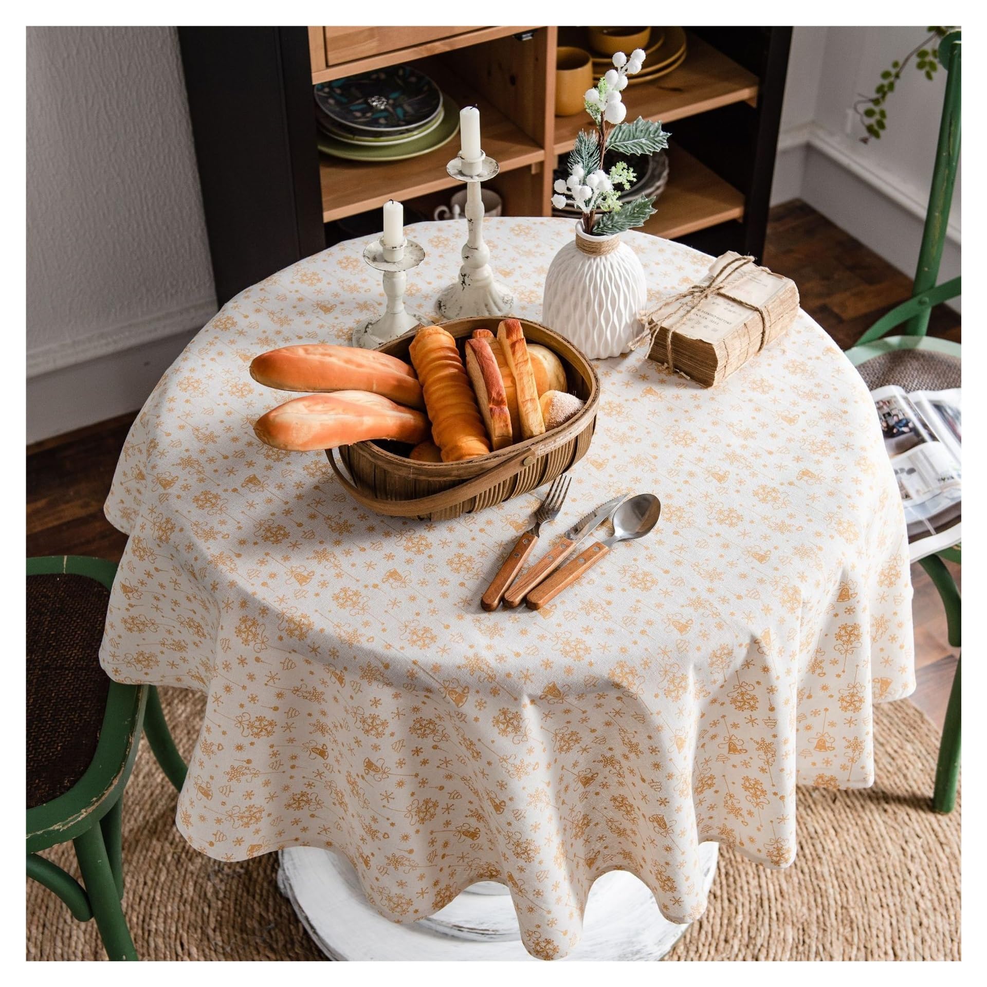 DYYEUAVT Christmas White Gold Foil Wind Chime Tablecloth