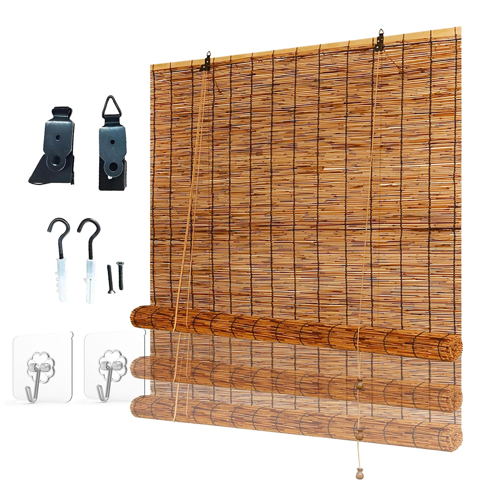 Gzaebji T0019 Bamboo Blind Blackout Blinds Roller Retro Reed Curtains Shade Bamboo Shades Outdoor Indoor 40 45 60 65 90 100 105 With Lifter Sunshade Privacy Wide Kitchen Roman Roller For Window Door Patio Balcony