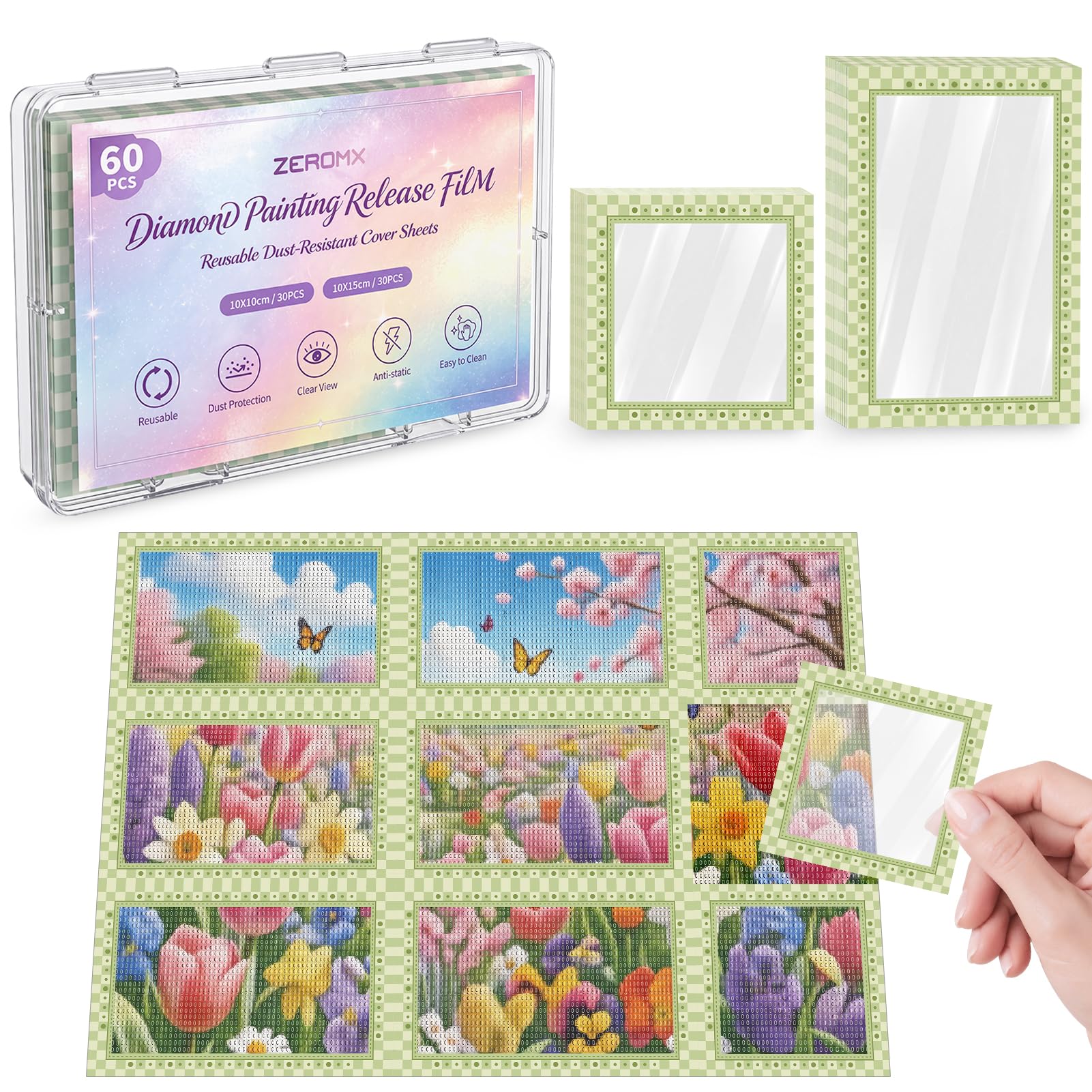 60PCS Reusable Diamond Painting Release Paper, 2 Sizes Clear Release Film