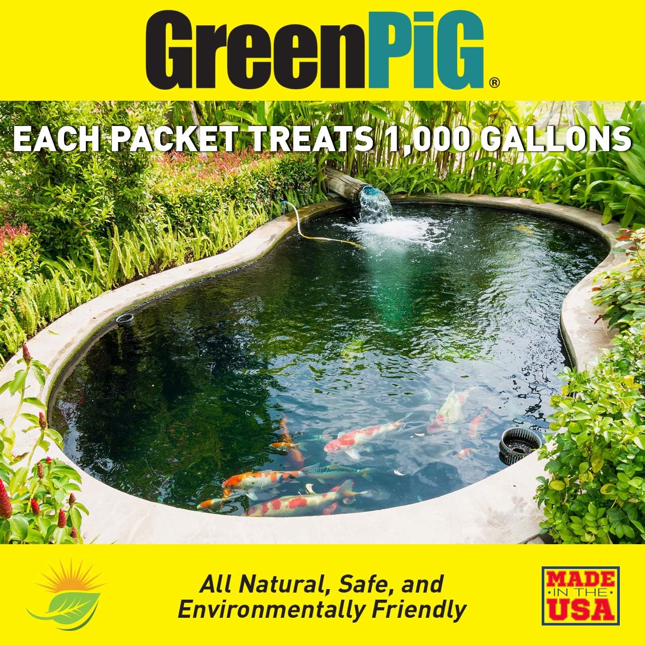 Green Pig Pond Treatment Reduces Bottom Sludge, Improves Water Clarity, Safe for Aquatic Life, 1 Bag Dissolvable Packets