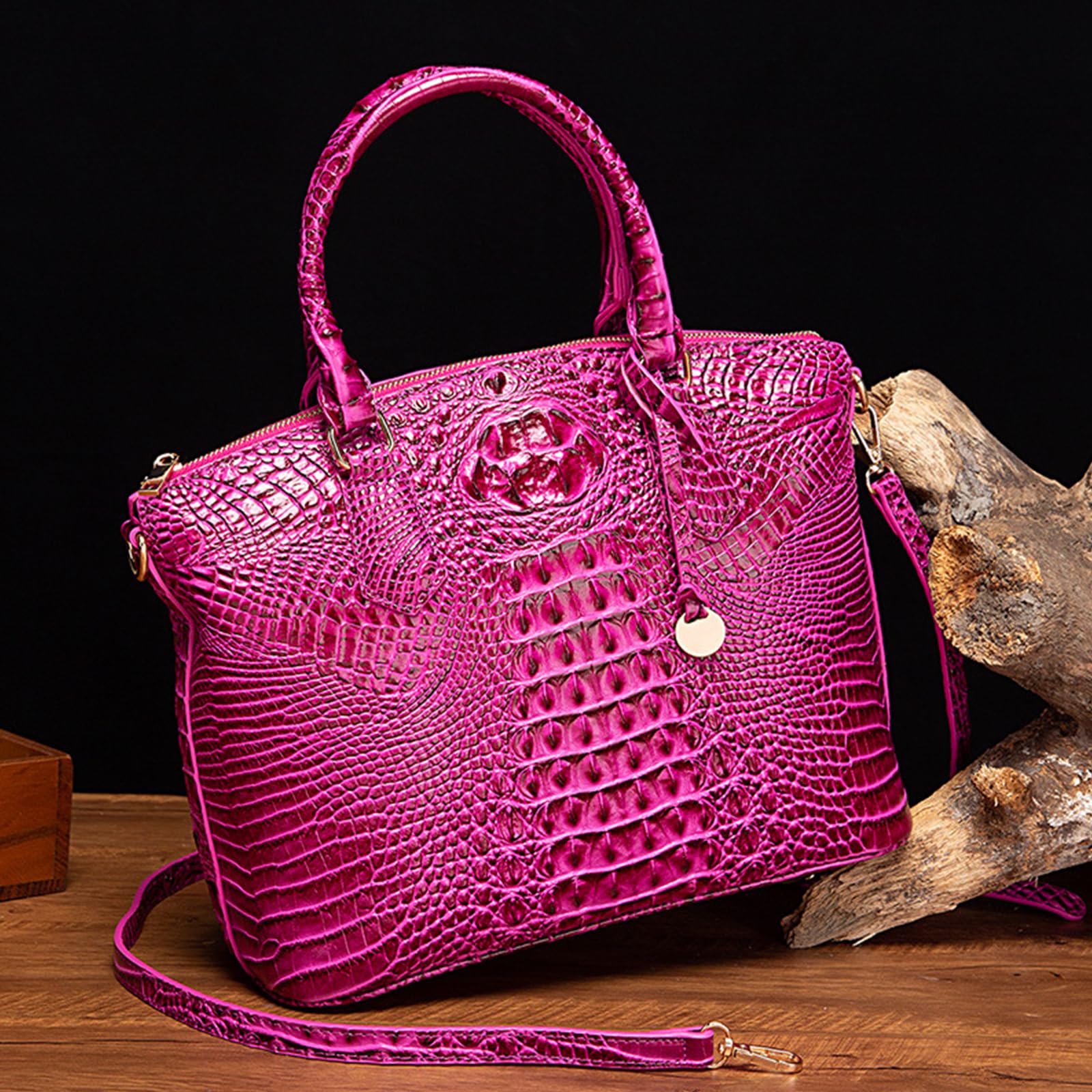 NICOLE & DORIS Sac à Main Femme Crocodile Sac Bandoulière Cuir Verni Sac Fourre Tout Mode Sac D'épaule Elégante Sac Rétro pour Le Travail Shopping Voyage