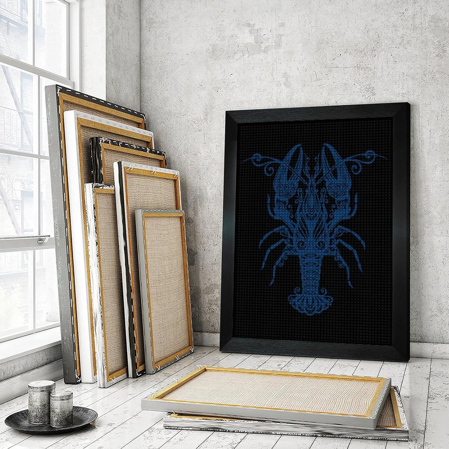 Lobster Diamond 5D Painting Kits with Frame DIY Full Round Drill Gem Art Crafts for Home Wall Decor 16 X 20in Blackwood 40 * 50cm
