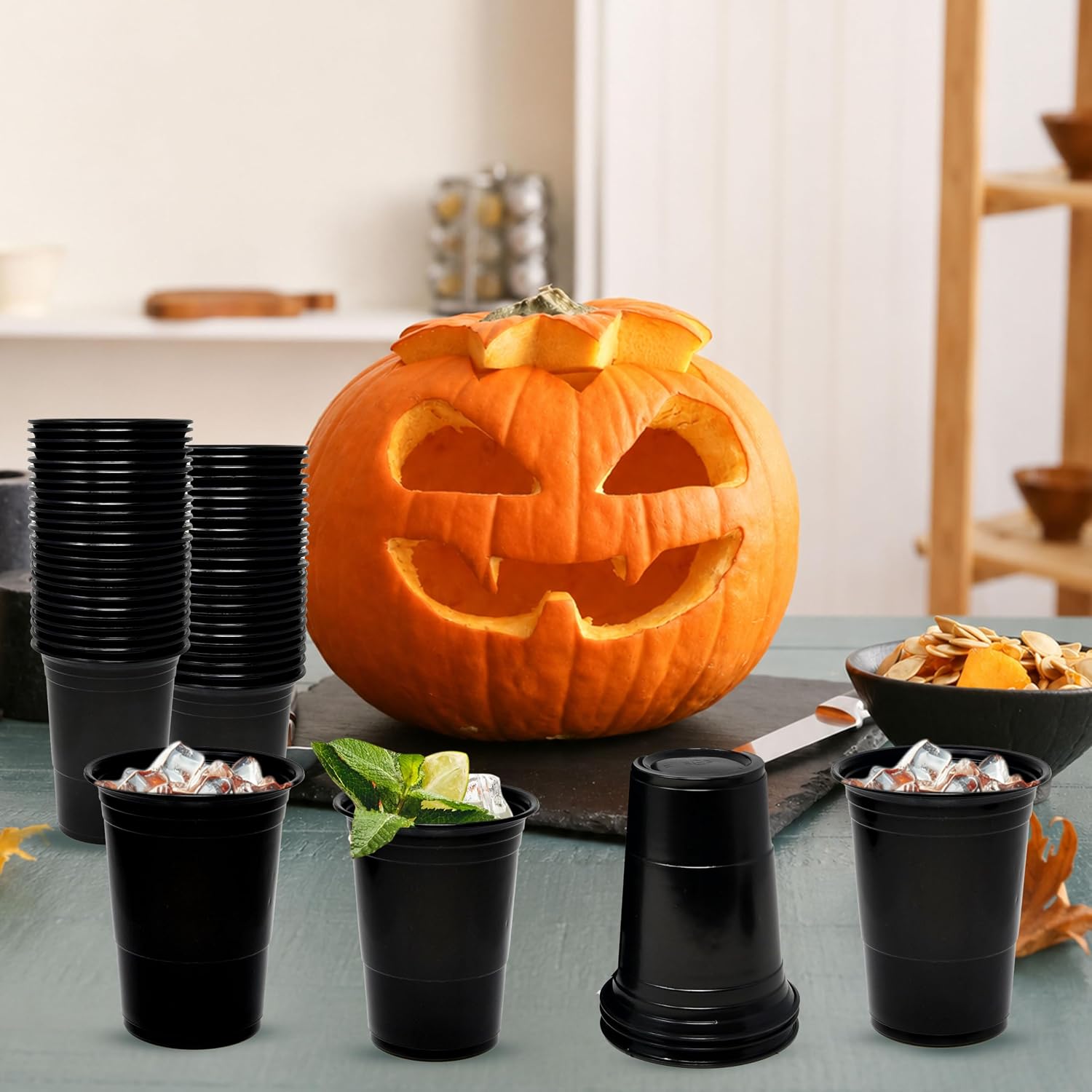 100 Count Black Plastic Cups 16oz Disposable Party Drinking Cups