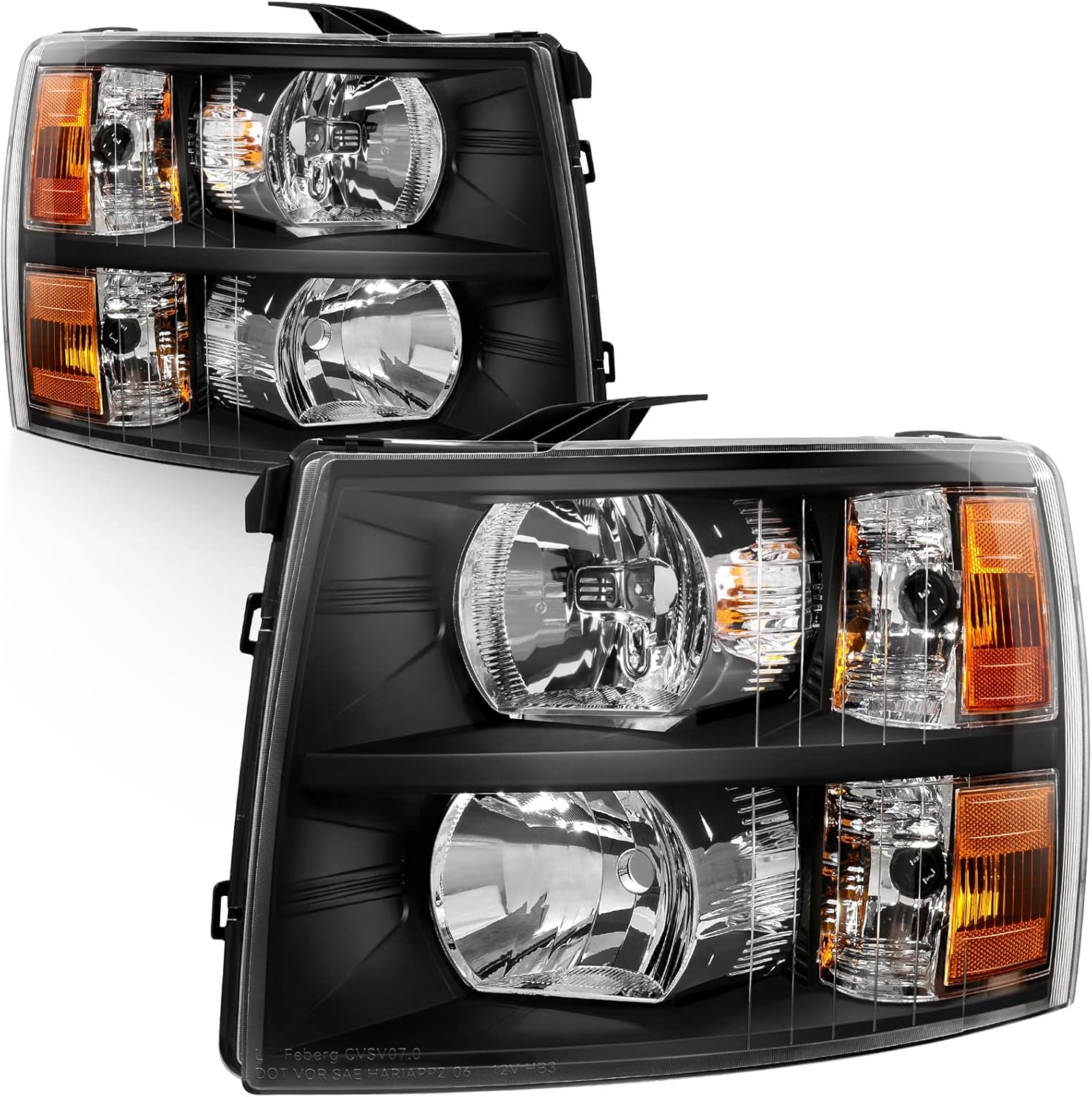 AUTOSAVER88 Headlight Assembly Compatible with 2007-2013 Chevy Silverado 1500/2007-2014 Silverado 2500HD 3500HD Replacement Headlamp Pair Black Housing Amber Reflector Clear Lens