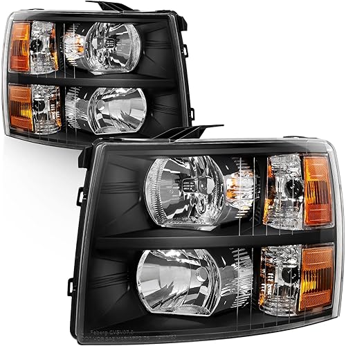 AUTOSAVER88 Headlight Assembly Compatible with 2007-2013 Chevy Silverado 1500/2007-2014 Silverado 2500HD 3500HD Replacement Headlamp Black Housing Amber Reflector Clear Lens
