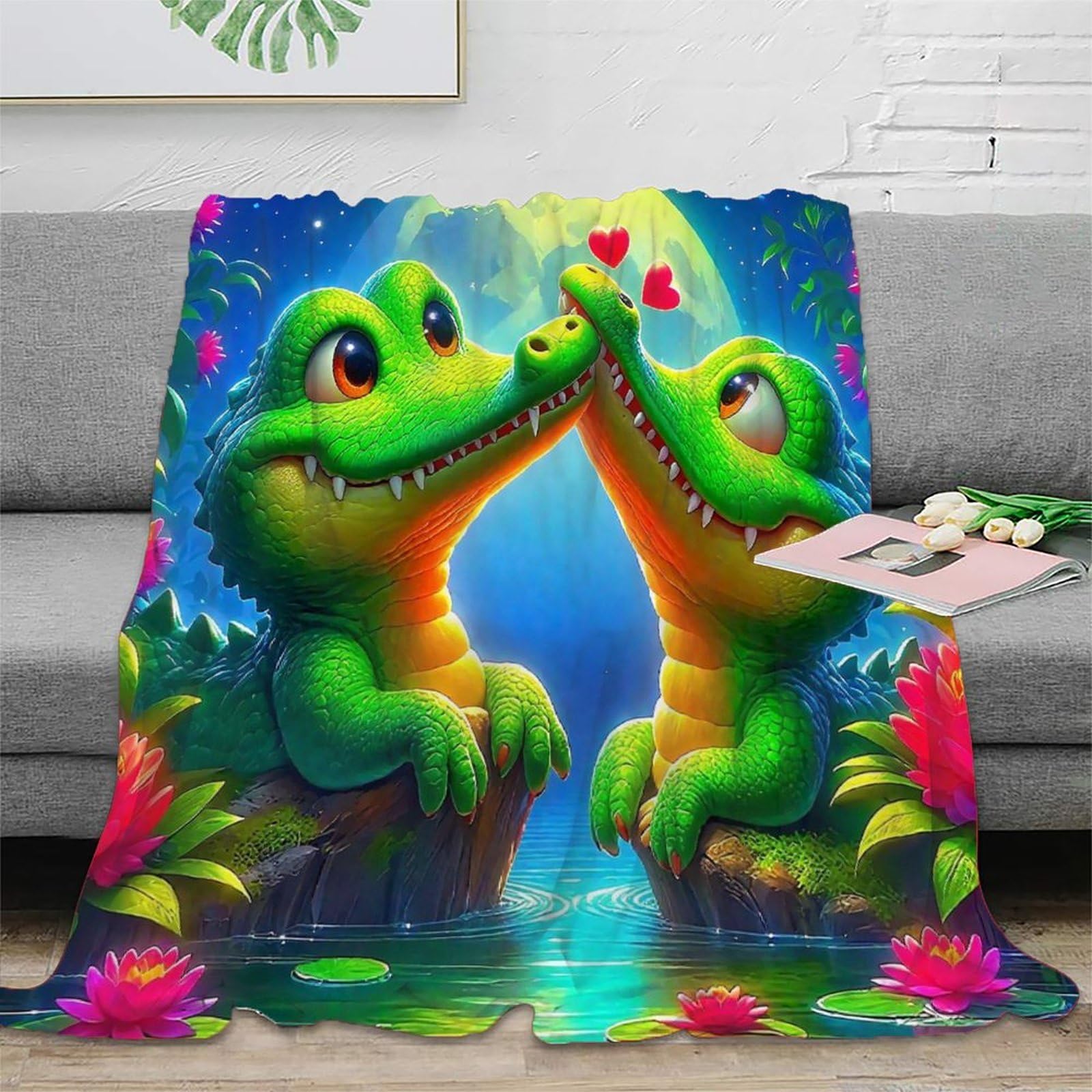 Couverture crocodile imprimée 3D en microfibre douce pour lit d'adulte et ado 180x200cm