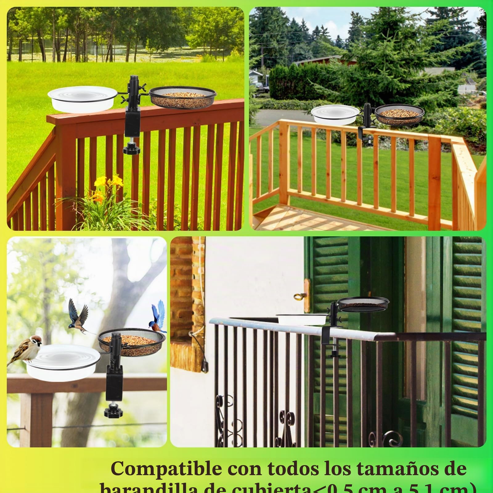 HRAYLTOP Baño para pájaros con Soporte para Cubierta con Bandeja de Malla de Metal y Cuenco de Agua – Desmontable y Ajustable – Soporte de Abrazadera Resistente