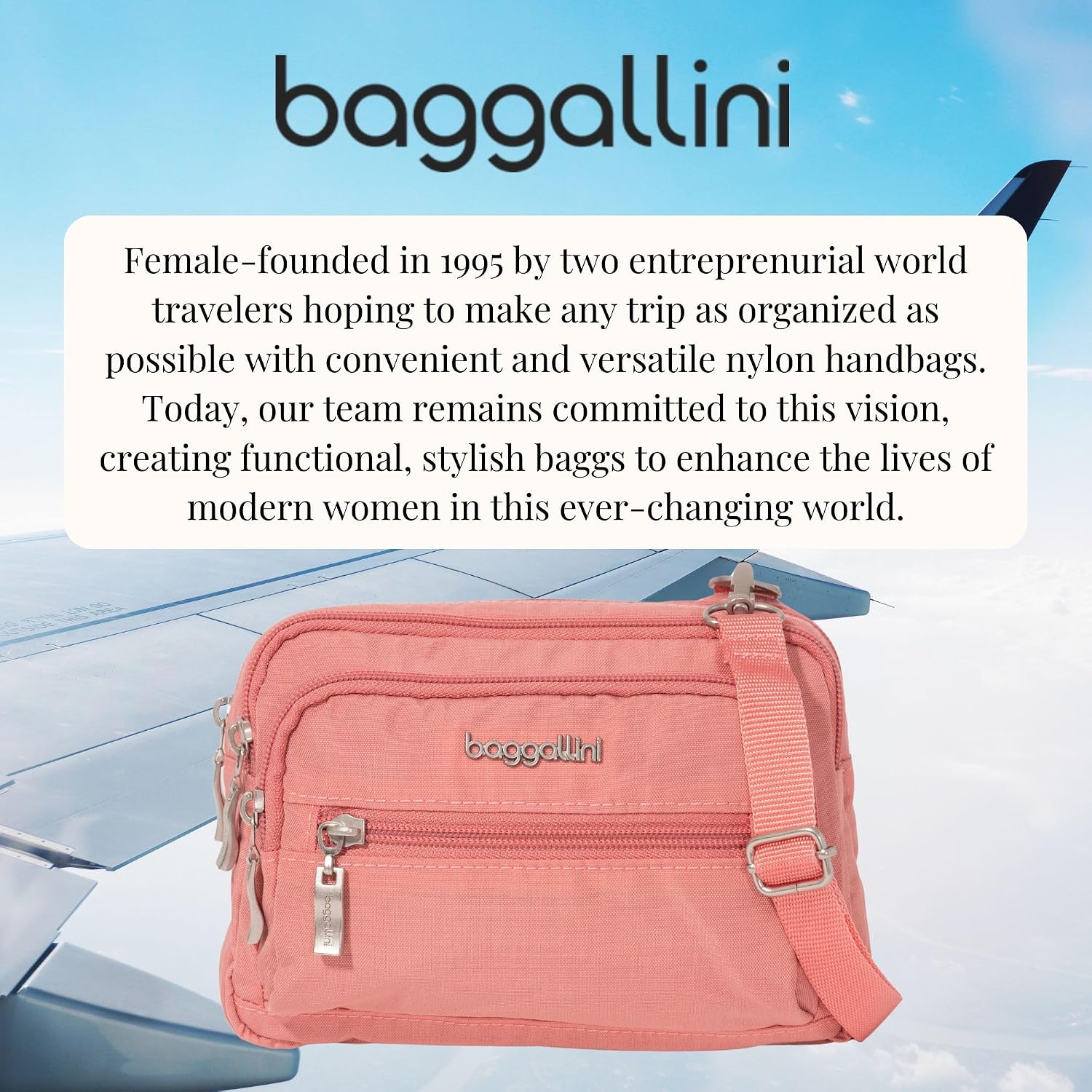 Baggallini Triple Zip Small Crossbody Bag for Women - Lightweight Convertible Fanny Pack Belt Bag