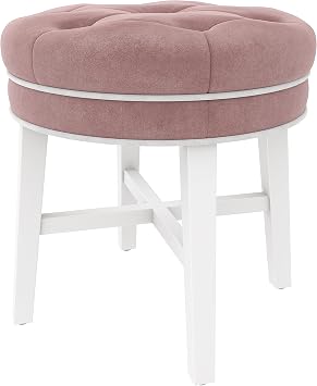 Hillsdale Sophia Round Tufted Wood Upholstered Backless Vanity Stool for Makeup Room or Bathroom, Pink