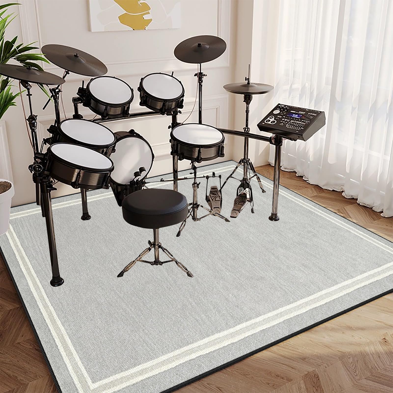Drum Teppich, Schlagzeugteppich, Elektrisches Schlagzeug Teppich, 160 x 100 cm Grau Trommelteppich für Studio, Wohnung, Professionelles Schallschutz Trommelmatte, Music Carpet Innen und Außen