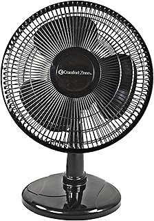 Comfort Zone CZ122BK 12” Oscillating 3-Speed Table Fan with Adjustable Tilt, Black