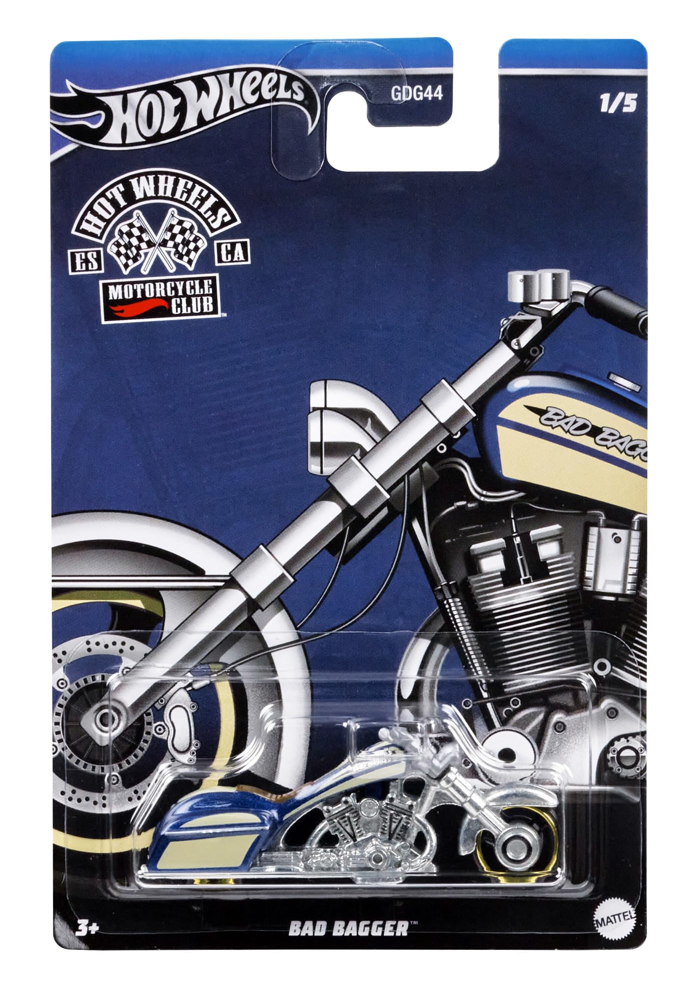 Hot Wheels 1:64 Scale Die-Cast Motorbike Bad Bagger with Elevated Deco