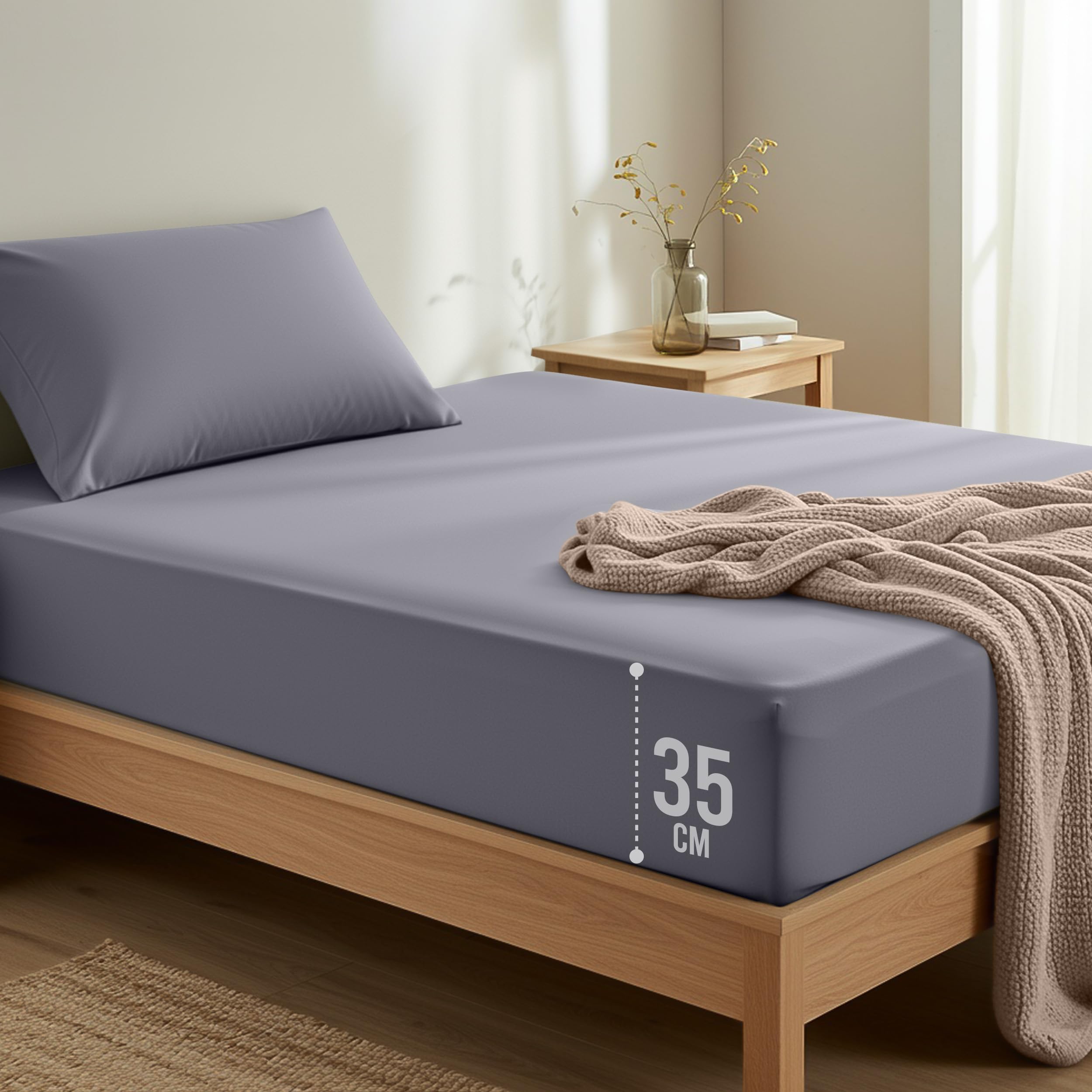 – Utopia Bedding Single Fitted Sheet with Pillow Case (50x75cm), Grey - Deep Pocket (35 cm) - Bed Sheets Set - OEKO-TEX Certified - Soft Brushed Microfibre