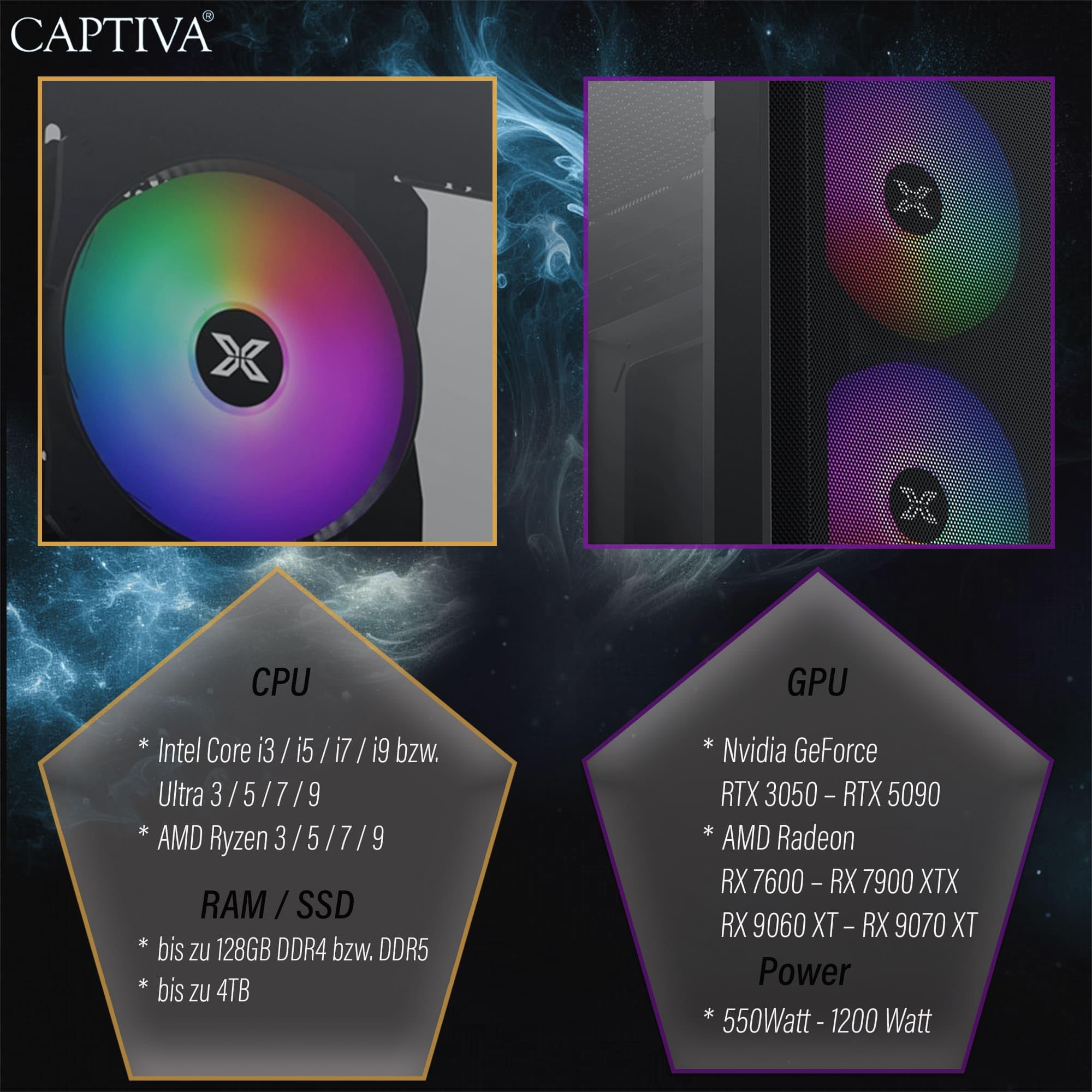 Captiva Highend Gaming PC R99-302, Ryzen 5 5500, 16GB RAM, 500GB SSD, RX 7600 XT 16GB, Win 11 (99302)