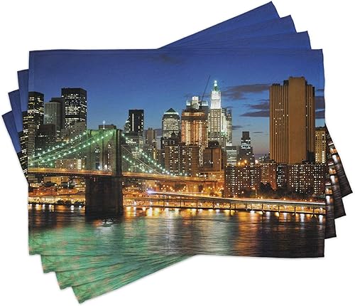 Ambesonne City Place Mats - Juego de 4 manteles individuales de tela lavable para mesa de comedor, tamaño estándar, color azul y verde