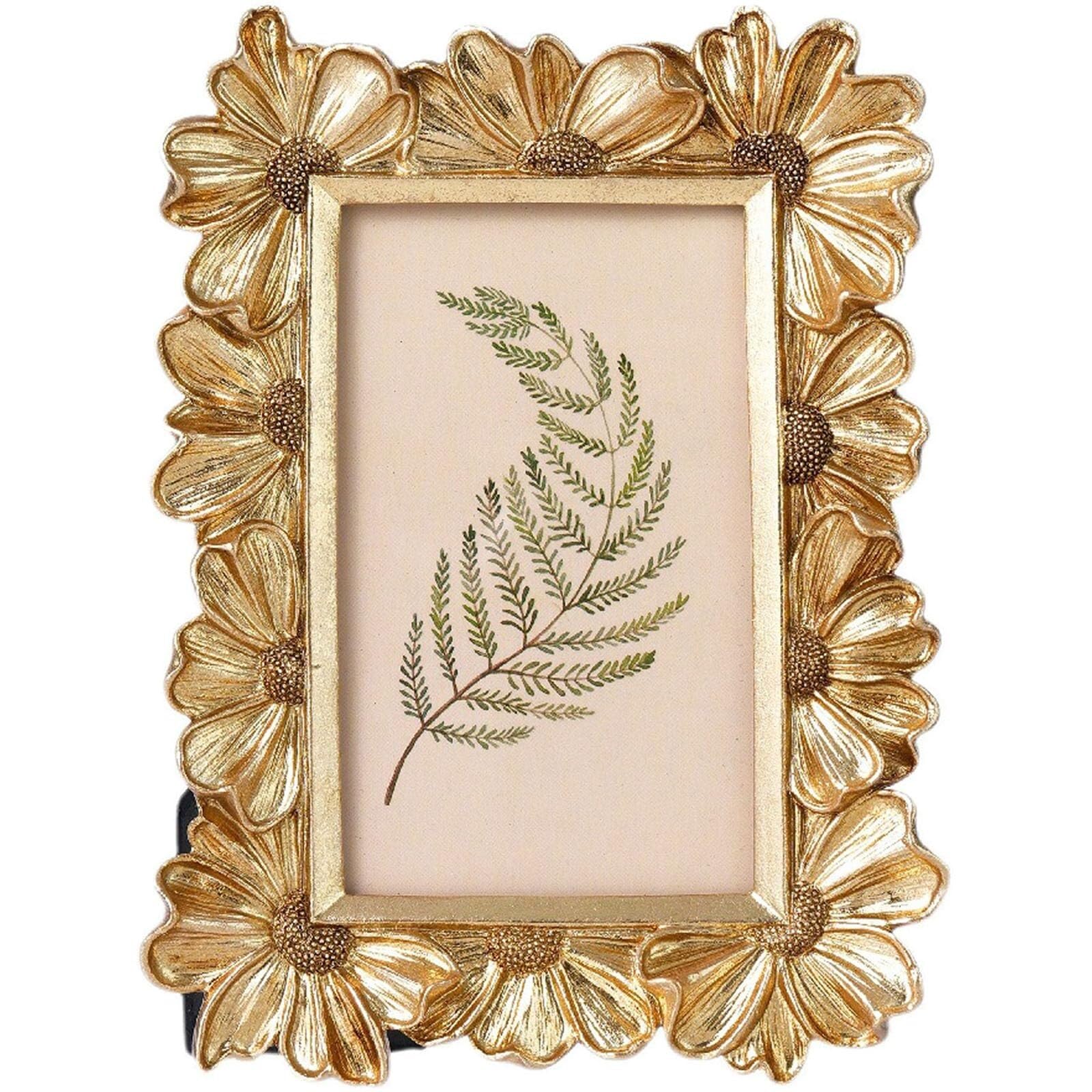 Uway Gold Nostalgic Creative Decorative Photo Frame With Floral Border Vintage-Style Handcrafted Carving For Home Decor(6X8)