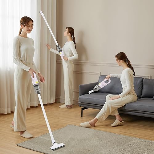 Miniatura 7 de Aspiradora de mano, ultraligera mini aspiradora portátil para el hogar, aspiradora de palo 6 en 1 para automóvil, pelo de mascotas (cable blanco)