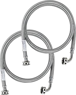 Certified Appliance Accessories Washing Machine Hose with 90 Degree Elbow (2 Pack), Hot and Cold Water Supply Lines, 5 Feet, PVC Core with Premium Braided Stainless Steel