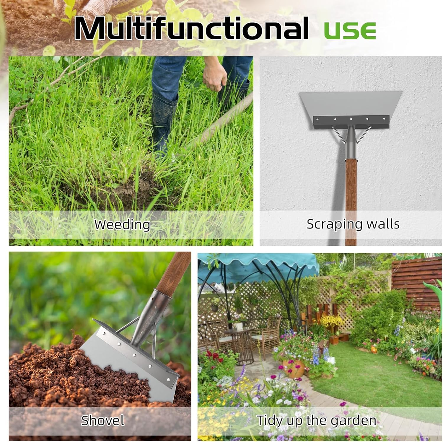 KRUFE® Heavy Duty Steel Cleaning Shovel with Long Handle | Multipurpose Garden Hoe & Scraper for Weeding Grass Removal Landscaping Mud Snow Outdoor Cleaning | Durable Metal Waste Remover Tool - Image 8 thumbnail