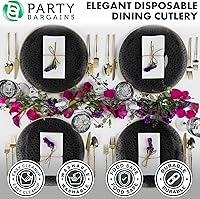 Vista 116 de Party Bargains Disposable Plastic Black Gold Cutlery Set, Infinity Modern Design Utensils, 40 Pack: 16 Forks, 8 Knives, 16 Spoons