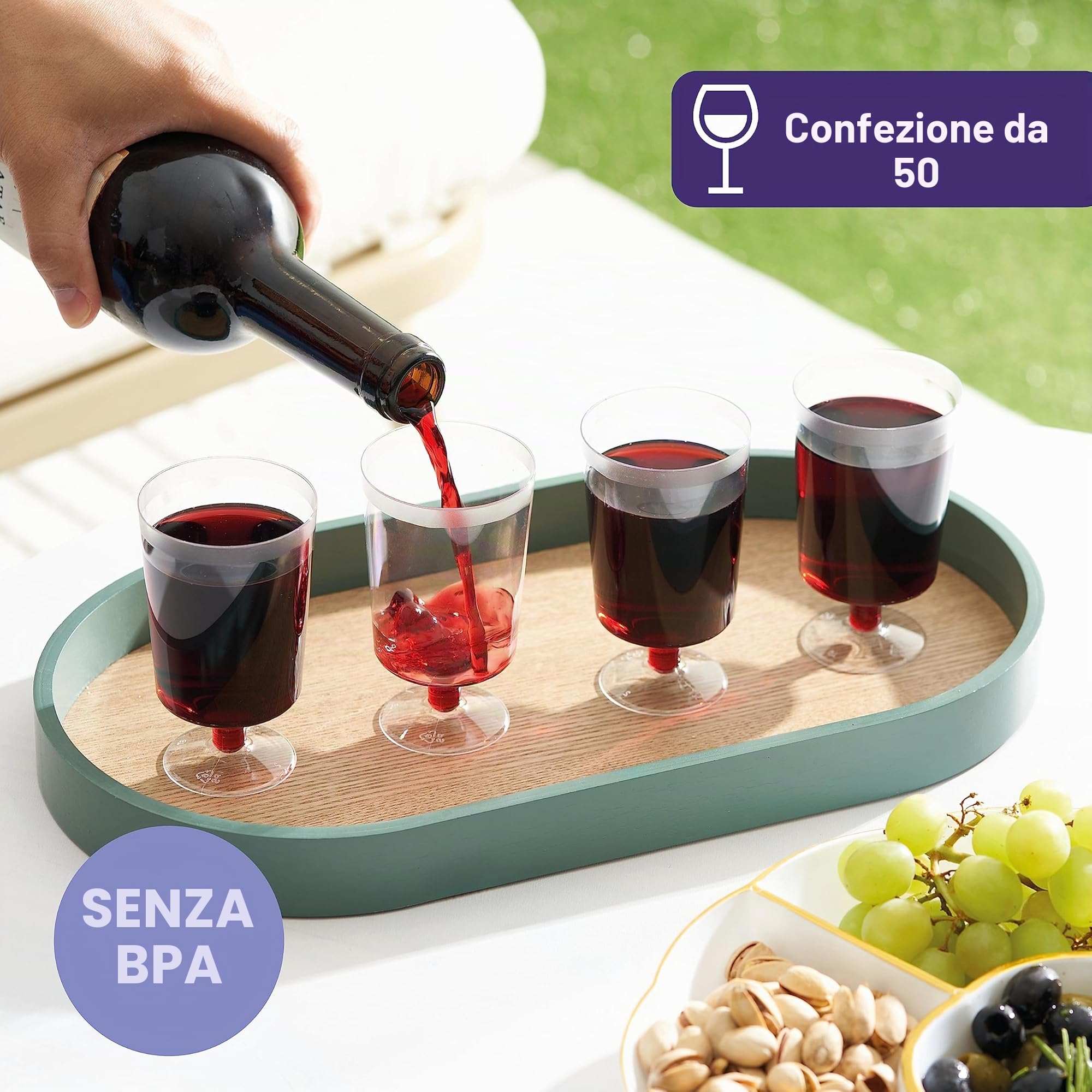 Matana - 50 Eleganti Bicchieri da Vino in Plastica Dura (160ml) - Bicchieri Resistenti e Riutilizzabili per Cocktail, Dessert - Matrimoni, Compleanni, Natale, Feste