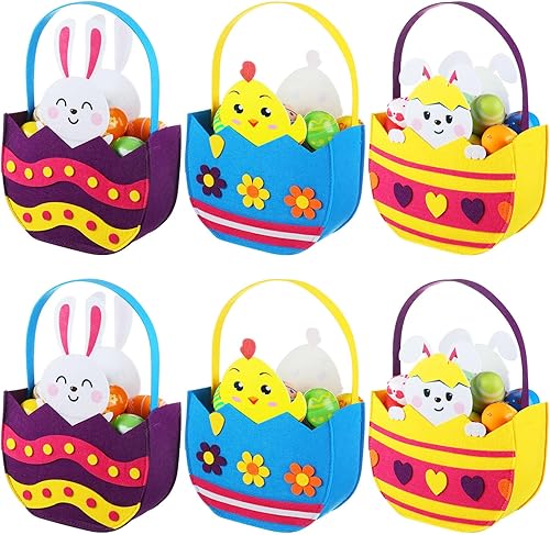 Miniatura 1 de PullCrease 6 cestas de Pascua de fieltro para niños, cestas de almacenamiento con asas, huevos de Pascua, conejo, pollito, aperitivos, cestas