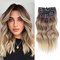 Vista 22 de NAYOO Extensiones de cabello con clip, de 20 pulgadas, largo, ondulado, rizado, rubio ceniza, extensiones de cabello sintético de cabeza completa