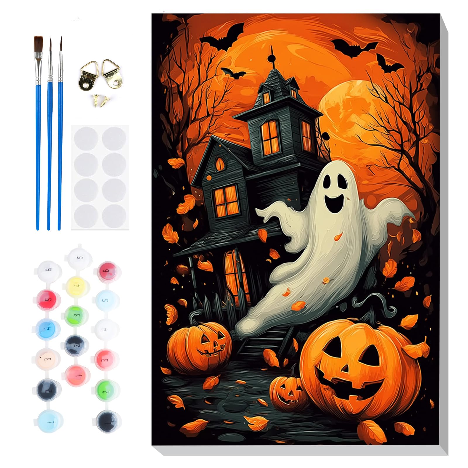 Lxmsja Halloween Framed Paint by Numbers for Adults Beginners, Ghost Castle Painting by Numbers on Canvas, DIY Acrylic Pumpkin Painting Art and Crafts Kit Gifts for Home Wall Decor, 8x12in