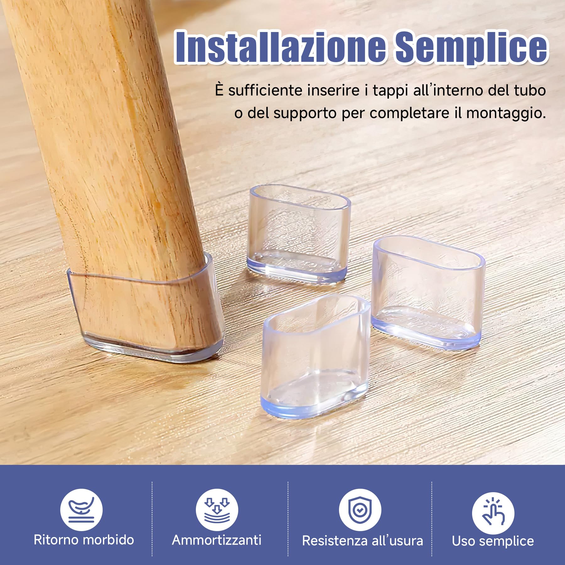 Gommini per Sedie Ovali, 48 Pezzi 15mm x 30mm Cuscinetti Ovali Tappi per Sedie per Tappi Terminali in Silicone per Inserti del Tubo per Tubi, Metallo, Tubo Protezione, Mobili