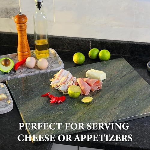 Miniatura 3 de Koville Tabla de cortar de mármol para cocina, tabla grande de quesos de losa de mármol de 16 x 12 pulgadas, tabla de servir rectangular para