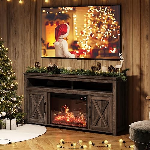 Miniatura 27 de BELLEZE Soporte de TV con chimenea de 58 pulgadas para televisores de hasta 65 pulgadas, calentador eléctrico de chimenea de 23 pulgadas con sonido,