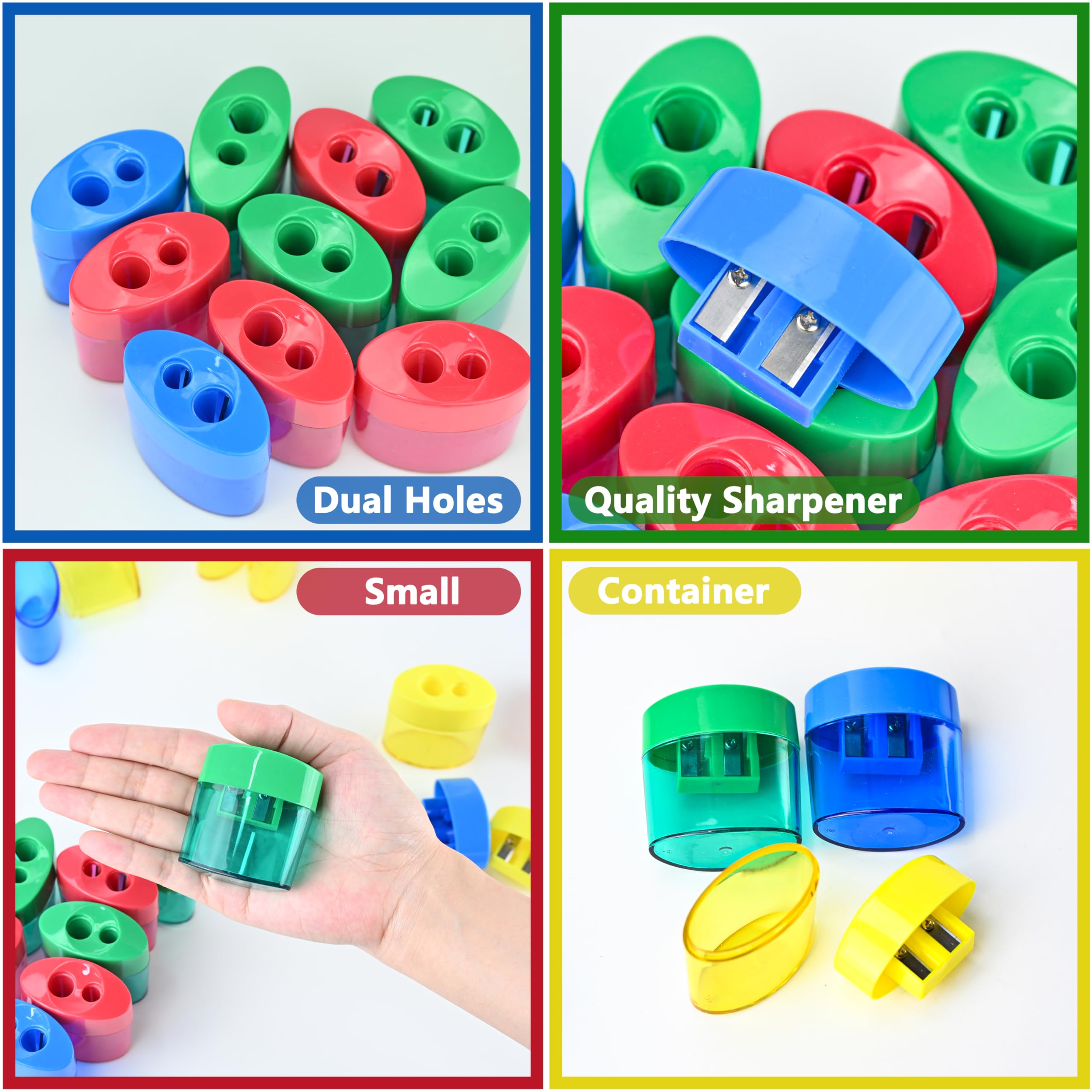 Taille-crayon école Enfants Lot 16 Taille-crayons 4 Couleurs - Double Trou Avec Boîte Récupératrice Taille-crayon Avec Récipient