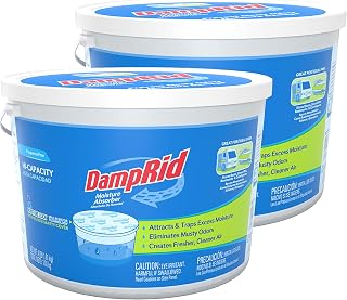 DampRid FG50T Moisture Absorber 4 lb. Hi-Capacity Bucket-for Fresher, Cleaner Air in Large Spaces-2 Pack, 4-Pound, White, 2 Count