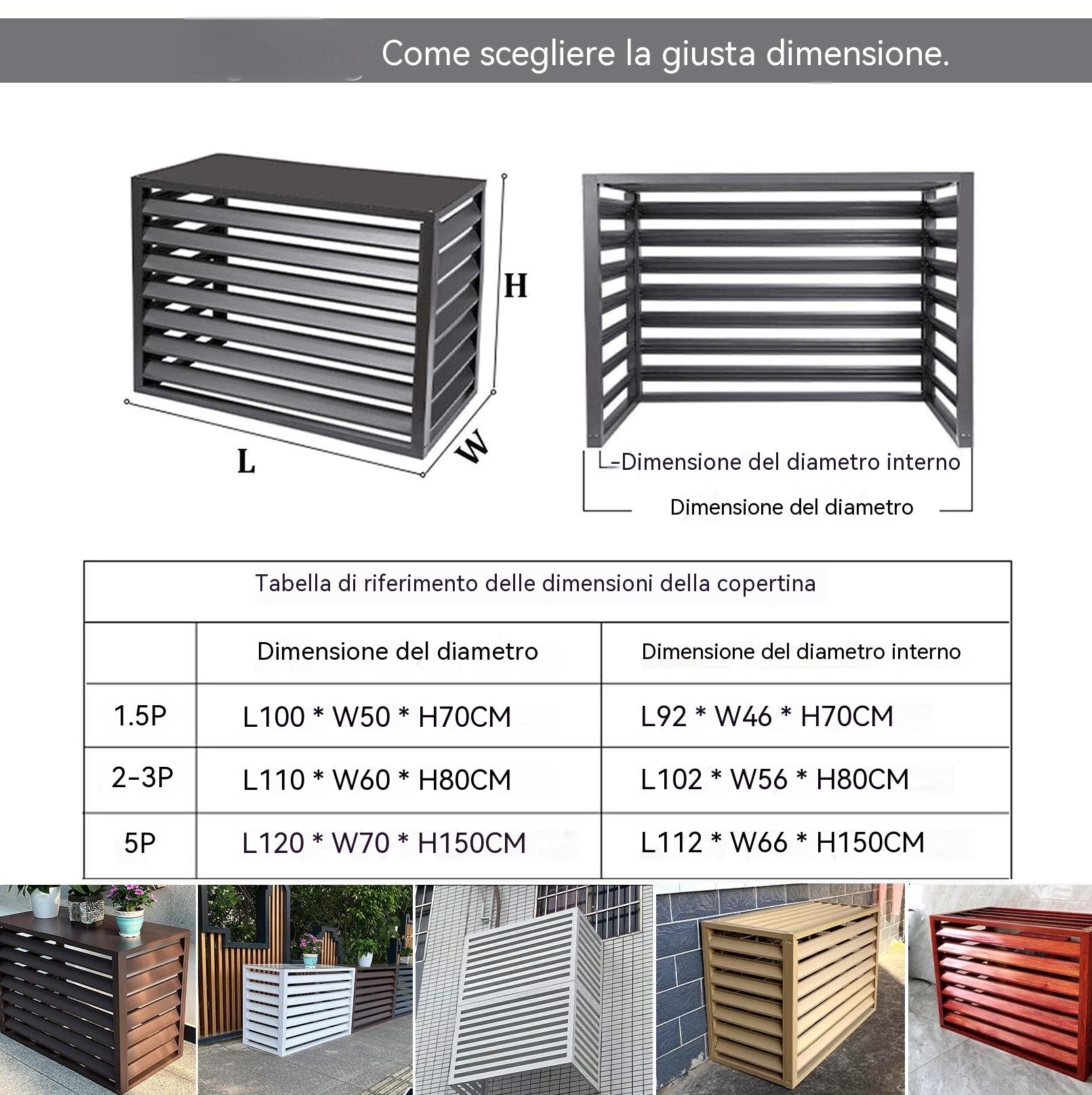5P(120 * 150 * 70cm) Copertura per Aria Condizionata Esterna, Copri Climatizzatore Multifunzionale - Aumenta Durabilità, Crea Ambiente Confortevole, per Esterni copri climatizzatore