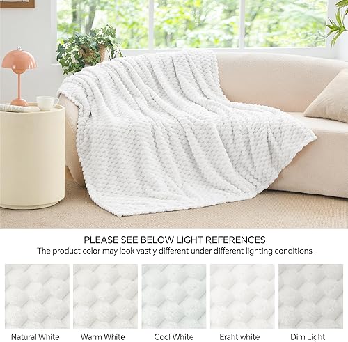 Miniatura 6 de BEDELITE Manta de forro polar individual para cama y sofá, manta blanca decorativa jacquard 3D, suave y acogedora, manta mullida de felpa cálida