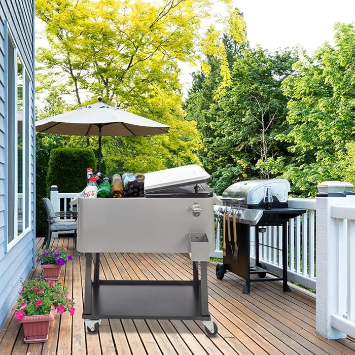 Buy HomVent 80 Quart Rolling Cooler Cart Portable Outdoor Patio Cooler