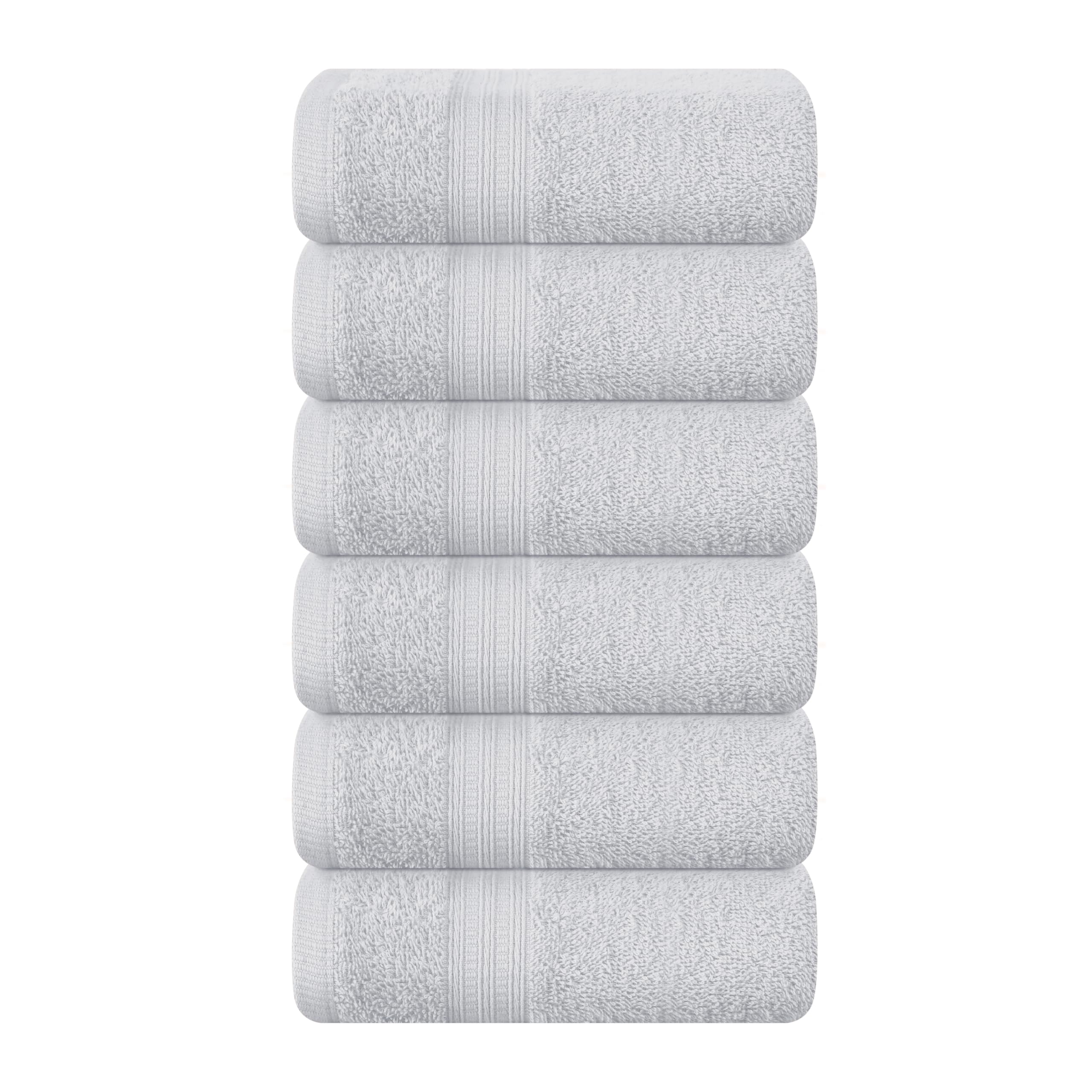 BOUTIQUO Ultra Soft Cotton 6 -Piece Hand Towel Set 16x24 Inch, Ideal for use in Bathroom, Kitchen, Gym, Spa & General Cleaning, Compact & Lightweight Multi Purpose Hand Towels - Ligtht Grey