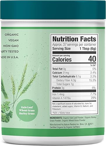 Miniatura 3 de Nature Restore Organic Greens Powder USA, hierba de trigo cultivada en Estados Unidos, col rizada, hierba de cebada, fabricado en Estados Unidos