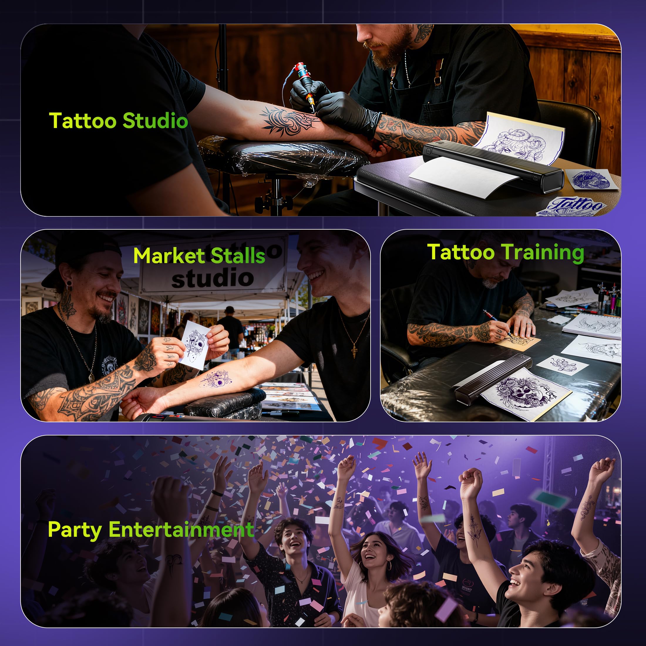 Itari A886 Tattoo Stencil Drucker Bluetooth mit 100 Blätter Papier, Schablone Drucker Übertragungskits für Anfänger und Künstler, Thermodrucker Tattoo Maschine Kompatibel mit Smartphone & PC, Schwarz