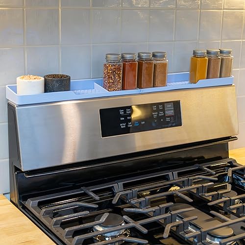 Miniatura 6 de TEO Estante magnético de silicona para estufa, color gris, 30 x 3.5 x 1.25 pulgadas, resistente al calor, organizador de especias de cocina, estante