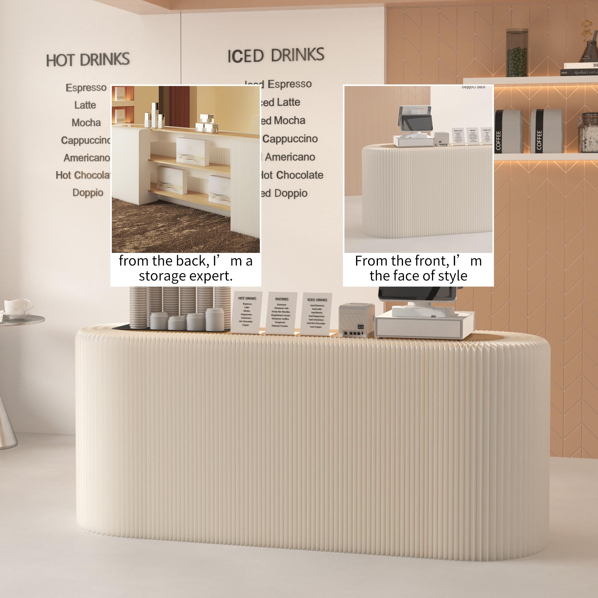 Espositore pieghevole in carta kraft per uso multifunzionale in uffici, sale espositive, negozi e case, scrivania versatile per reception e archiviazione