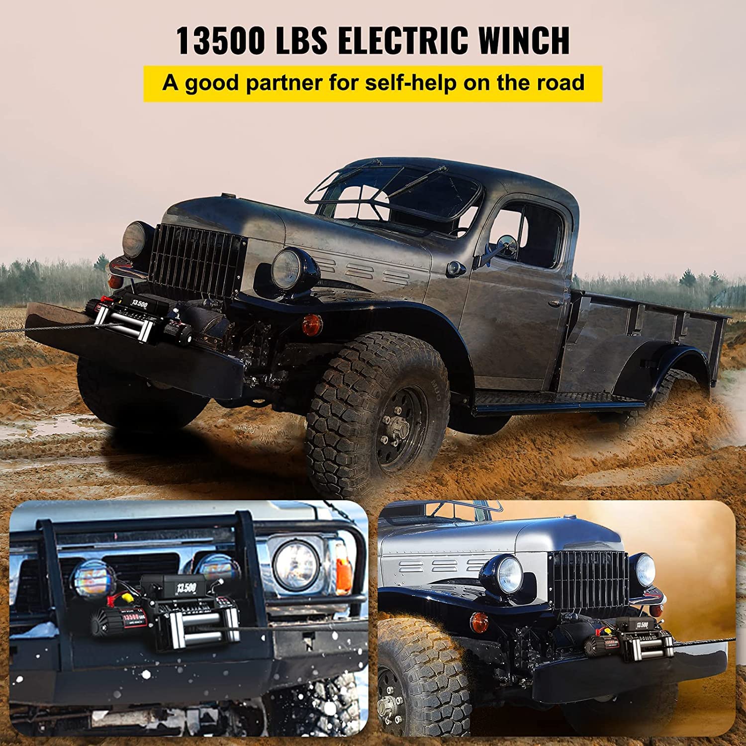 VEVOR Verricello Elettrico 13500 lbs/ 6120 kg 12V, Argano con Telecomando e 27m Corda in Accio, Perfetto per Camion e SUV