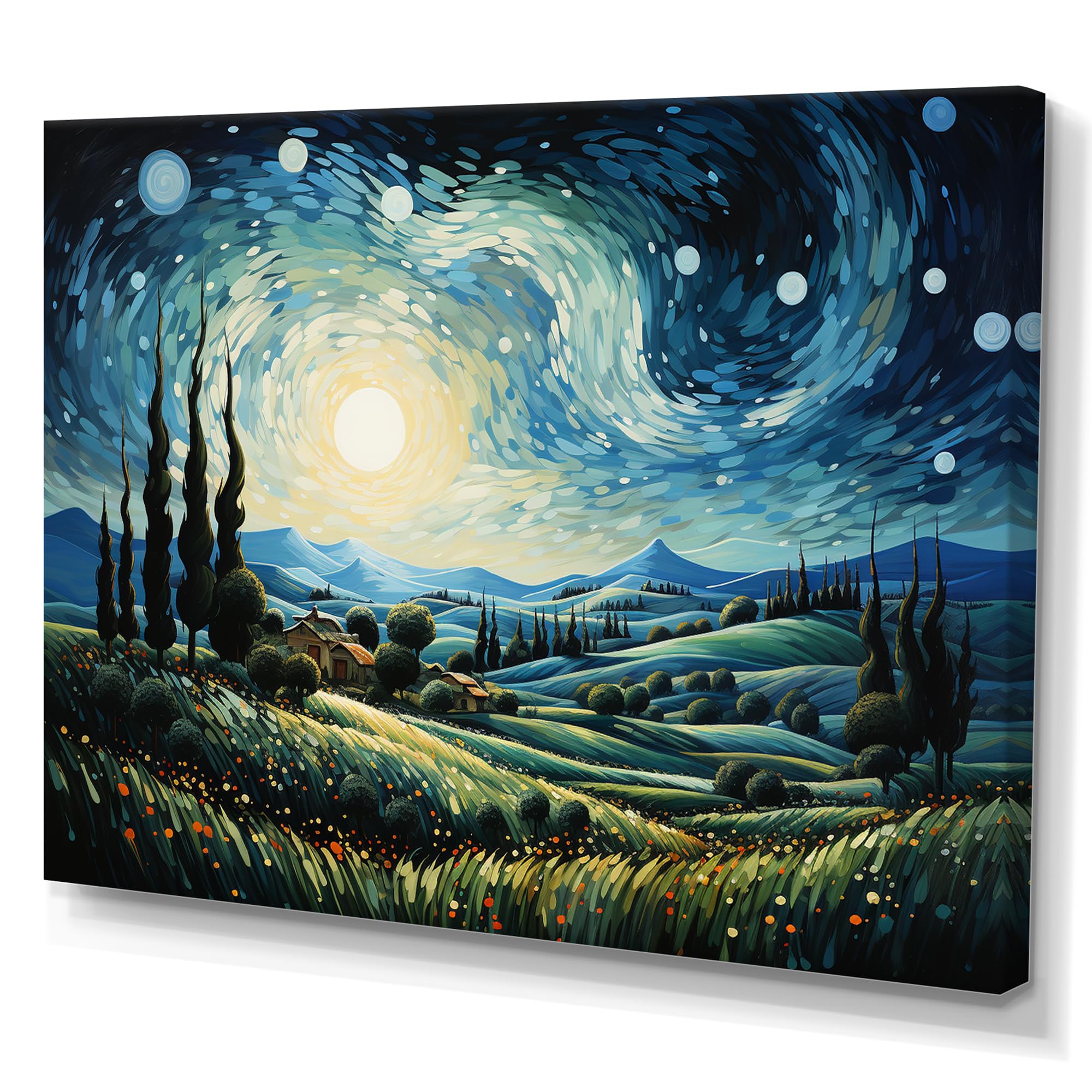 DesignQ Vangogh Wall art decor, Vangogh Wall Art, The Swaying Cypress A Van Gogh-Inspired Artwork I, Teal Traditional Canvas wall art, 32x24 inches